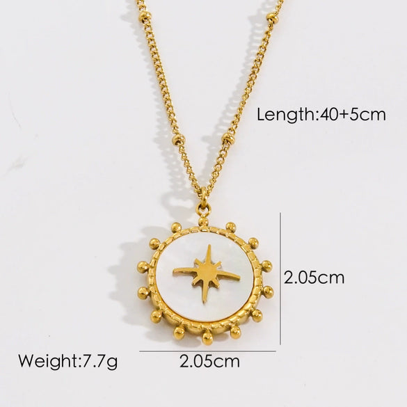 Titanium Steel And Natural Stone Women's Necklace With Geometric Pattern And Ball Chain In Light Luxury Style