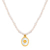 Titanium Steel And Pearl Pendant Necklace With Geometric Style And Electroplating Treatment