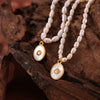 Titanium Steel And Pearl Pendant Necklace With Geometric Style And Electroplating Treatment