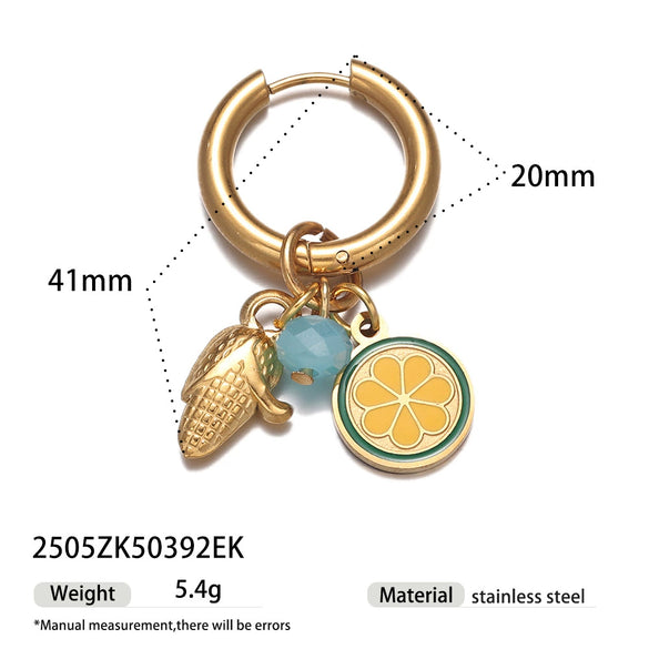 Titanium Steel And Shell Fruit Pendant Earrings For Women With Electroplating Process