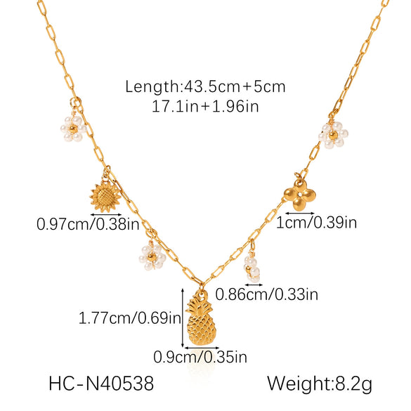 Titanium Steel And Stainless Steel Animal Turtle Goldfish Pearl Pendant O Word Chain Necklace With Electroplating