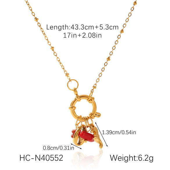Titanium Steel And Stainless Steel Animal Turtle Goldfish Pearl Pendant O Word Chain Necklace With Electroplating