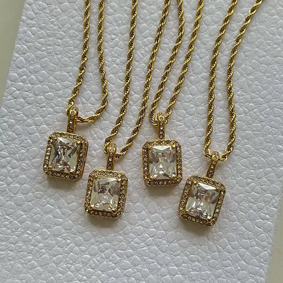 Titanium Steel And Stainless Steel Chain With Zircon And Diamond Square Twist Pendant Electroplating Geometric Style For Women