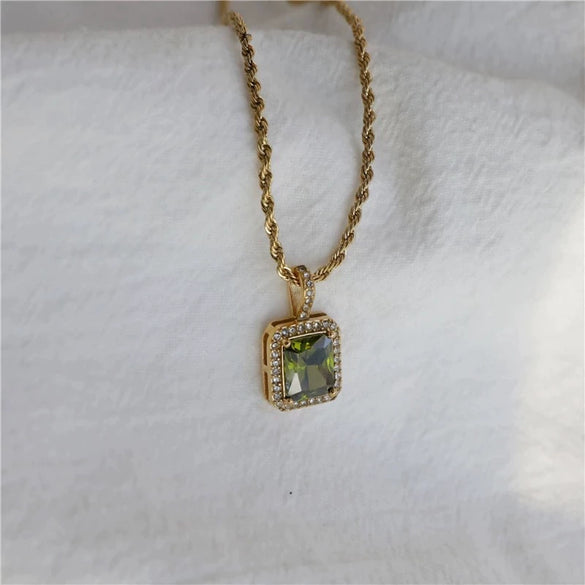 Titanium Steel And Stainless Steel Chain With Zircon And Diamond Square Twist Pendant Electroplating Geometric Style For Women