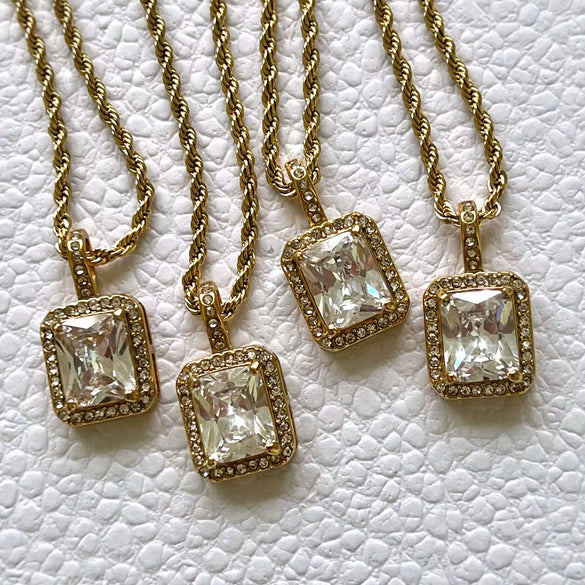 Titanium Steel And Stainless Steel Chain With Zircon And Diamond Square Twist Pendant Electroplating Geometric Style For Women