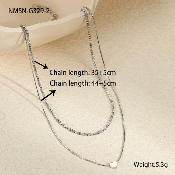 Titanium Steel And Stainless Steel Clavicle Chain With 18K Gold Plated Heartshaped Pendant And Geometric Pattern Electroplated Design Women's Necklace