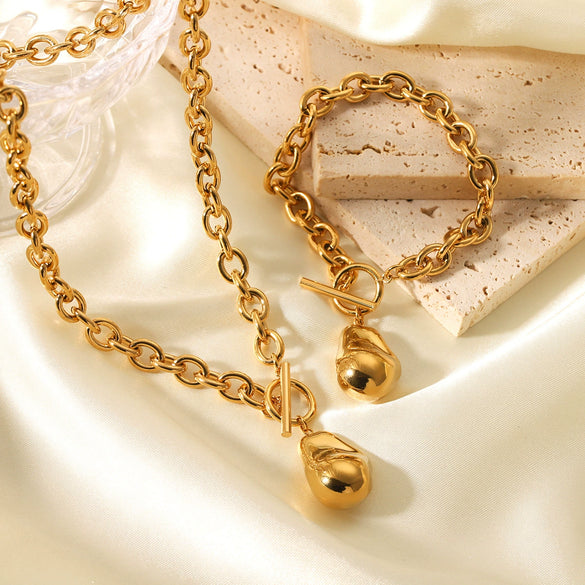Titanium Steel And Stainless Steel Cross Chain Necklace With Geometric Ot Buckle Pendant And Electroplating Treatment For Women