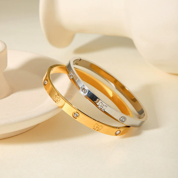 Titanium Steel And Stainless Steel Diamondencrusted Bow Zircon Women's Bracelet With Electroplating