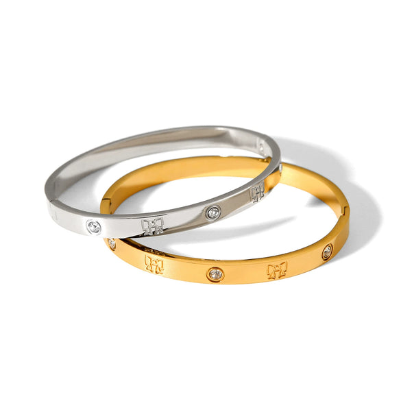 Titanium Steel And Stainless Steel Diamondencrusted Bow Zircon Women's Bracelet With Electroplating