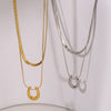 Titanium Steel And Stainless Steel Double Layer Stacked U Shaped Pendant Clavicle Chain With Electroplating Unisex Style