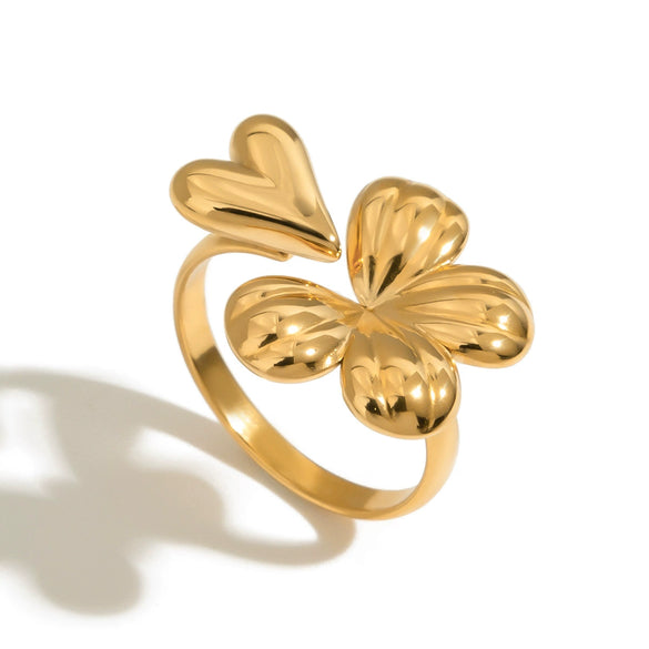 Titanium Steel And Stainless Steel Four Leaf Clover Split Ring With Electroplating Women's Niche Design