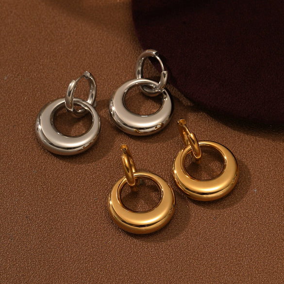 Titanium Steel And Stainless Steel Geometric Earrings With Vacuum Electroplating For Women