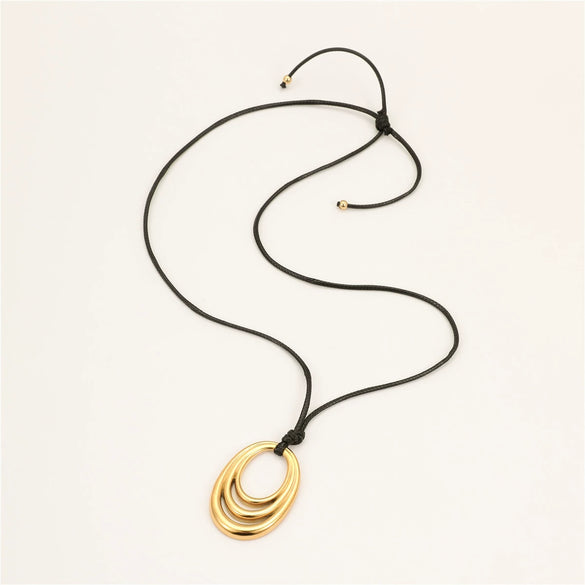 Titanium Steel And Stainless Steel Geometric Oval Hollow Pendant Necklace With Electroplating For Women