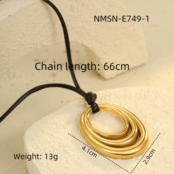 Titanium Steel And Stainless Steel Geometric Oval Hollow Pendant Necklace With Electroplating For Women