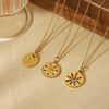 Titanium Steel And Stainless Steel Geometric Round Pendant Necklace With Colored Diamond Embossed And Inlaid Zircon