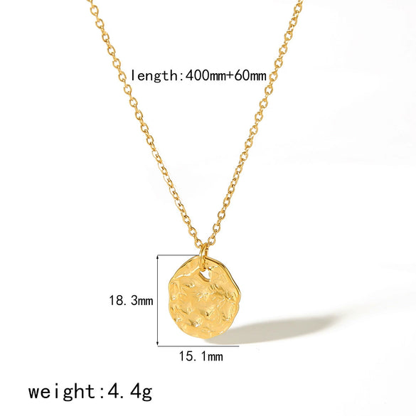 Titanium Steel And Stainless Steel Geometric Round Pendant Necklace With Colored Diamond Embossed And Inlaid Zircon