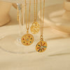 Titanium Steel And Stainless Steel Geometric Round Pendant Necklace With Colored Diamond Embossed And Inlaid Zircon