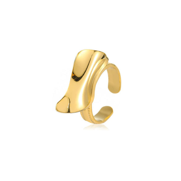 Titanium Steel And Stainless Steel Geometric Wide Edge Ring Plated With 18K Gold Light Luxury Style Jewelry