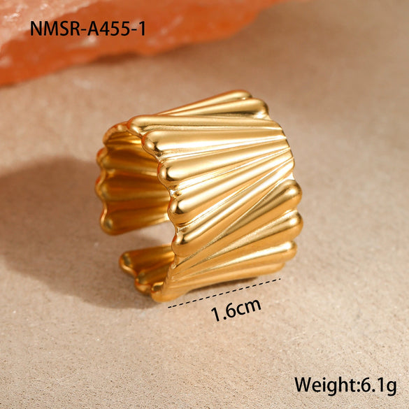 Titanium Steel And Stainless Steel Geometric Wide Edge Ring Plated With 18K Gold Light Luxury Style Jewelry