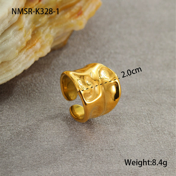 Titanium Steel And Stainless Steel Geometric Wide Edge Ring Plated With 18K Gold Light Luxury Style Jewelry