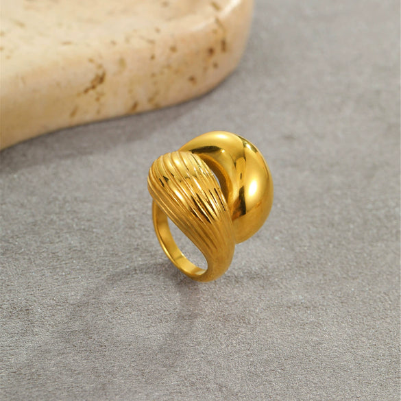Titanium Steel And Stainless Steel Geometric Wide Edge Ring Plated With 18K Gold Light Luxury Style Jewelry