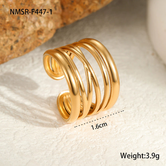 Titanium Steel And Stainless Steel Geometric Wide Edge Ring Plated With 18K Gold Light Luxury Style Jewelry