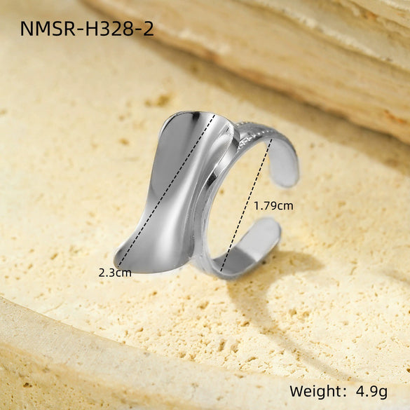 Titanium Steel And Stainless Steel Geometric Wide Edge Ring Plated With 18K Gold Light Luxury Style Jewelry