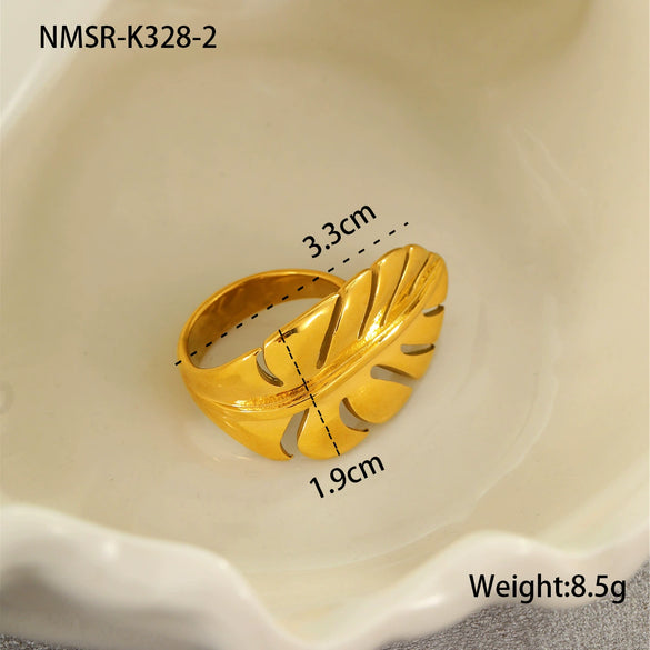 Titanium Steel And Stainless Steel Geometric Wide Edge Ring Plated With 18K Gold Light Luxury Style Jewelry
