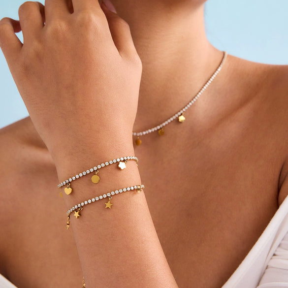 Titanium Steel And Stainless Steel Geometric Women's Necklace And Bracelet With Electroplating