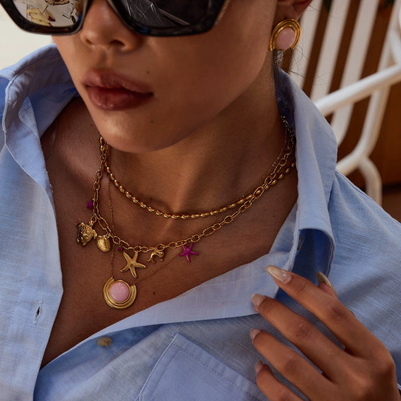 Titanium Steel And Stainless Steel Jewelry Electroplated Allmatch Necklace Earrings With Natural Stone