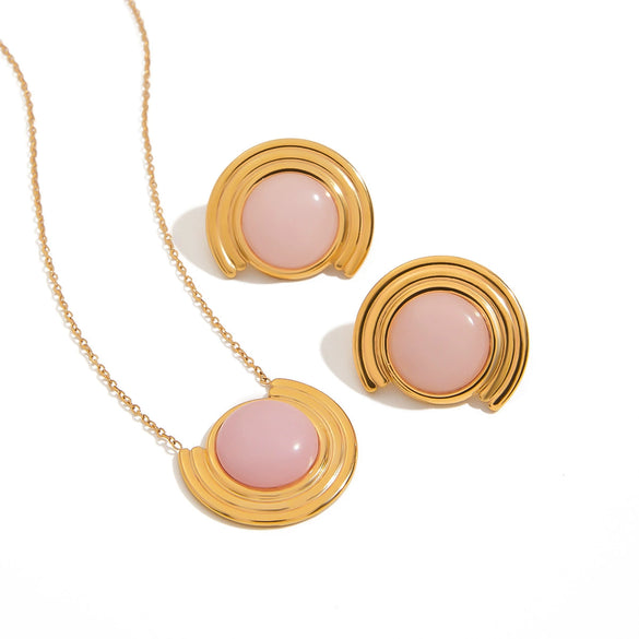 Titanium Steel And Stainless Steel Jewelry Electroplated Allmatch Necklace Earrings With Natural Stone