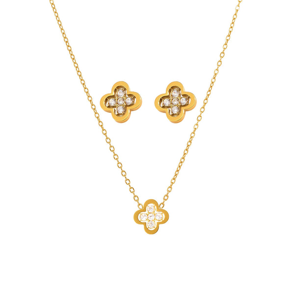 316L Stainless Steel And 316L Stainless Steel Jewelry Set With Flower Pattern And Electroplating For Women