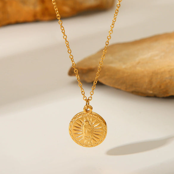 Titanium Steel And Stainless Steel Necklace With Angel Relief Round Pendant Electroplated In Cartoon Character And Geometric Style