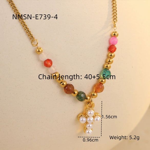 Titanium Steel And Stainless Steel Necklace With Geometric Sun Cross Pendant Electroplated Fashion Design For Women