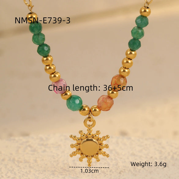 Titanium Steel And Stainless Steel Necklace With Geometric Sun Cross Pendant Electroplated Fashion Design For Women