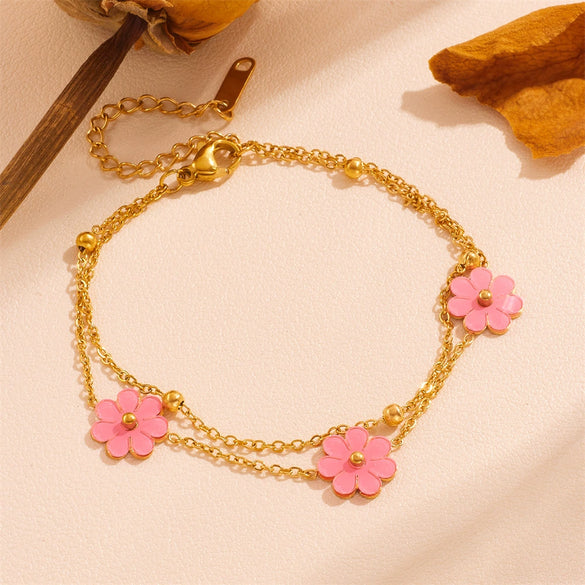 Titanium Steel And Stainless Steel Plant Flowers Stud Earring Bracelet Necklace Jewelry For Women