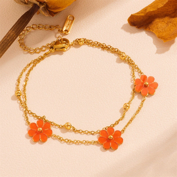 Titanium Steel And Stainless Steel Plant Flowers Stud Earring Bracelet Necklace Jewelry For Women