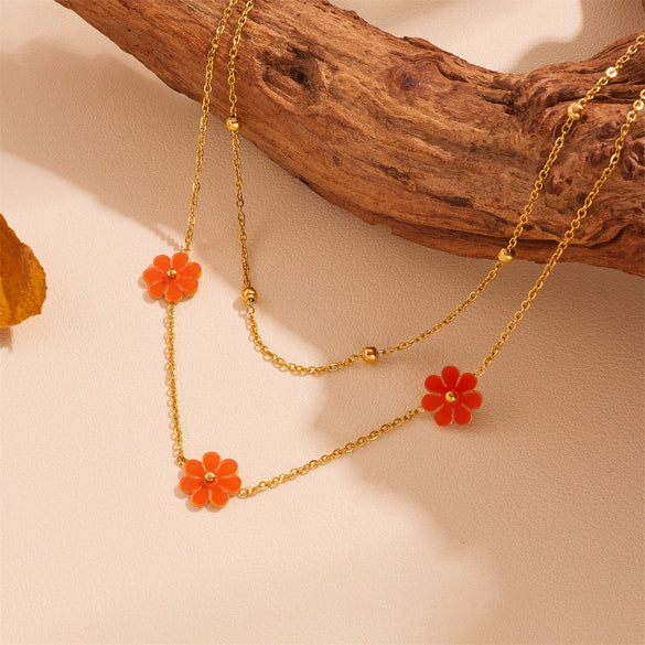 Titanium Steel And Stainless Steel Plant Flowers Stud Earring Bracelet Necklace Jewelry For Women