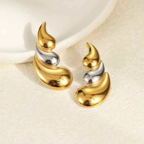 Titanium Steel And Stainless Steel Plated 18K Gold Geometric Three Layer Water Drop Earrings With Electroplating