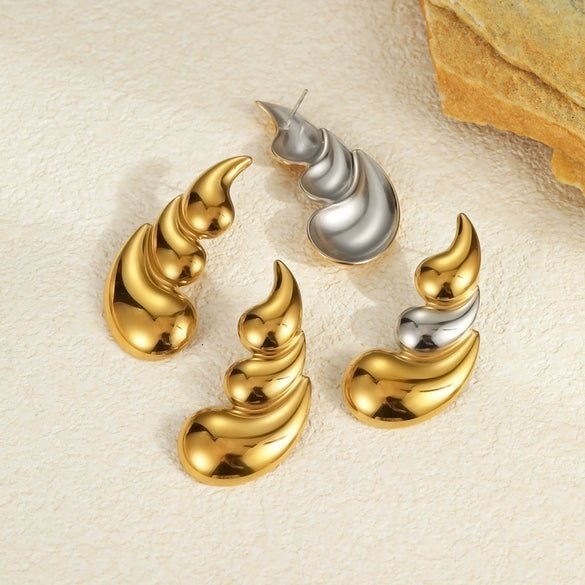 Titanium Steel And Stainless Steel Plated 18K Gold Geometric Three Layer Water Drop Earrings With Electroplating
