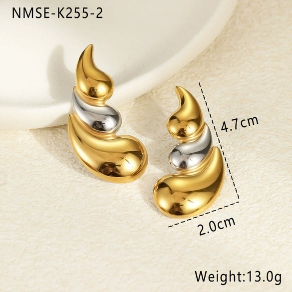 Titanium Steel And Stainless Steel Plated 18K Gold Geometric Three Layer Water Drop Earrings With Electroplating