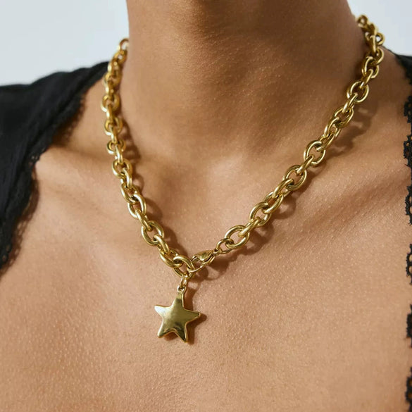 Titanium Steel And Stainless Steel Star Pendant Necklace With Electroplating Minimalist Design For Women
