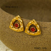 Titanium Steel And Stainless Steel Triangular Pleated Natural Stone Plated 18K Vintage Earrings