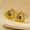 Titanium Steel And Stainless Steel Triangular Pleated Natural Stone Plated 18K Vintage Earrings