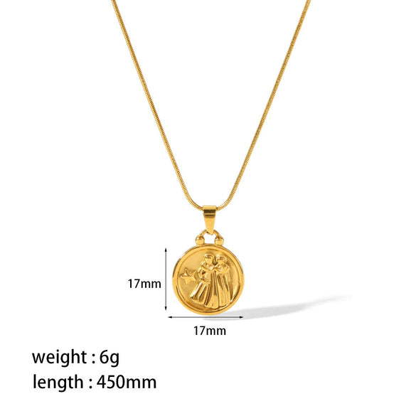 Titanium Steel And Stainless Steel Women's Constellation Pendant Necklace 18K Goldplated With Snake Bone Chain
