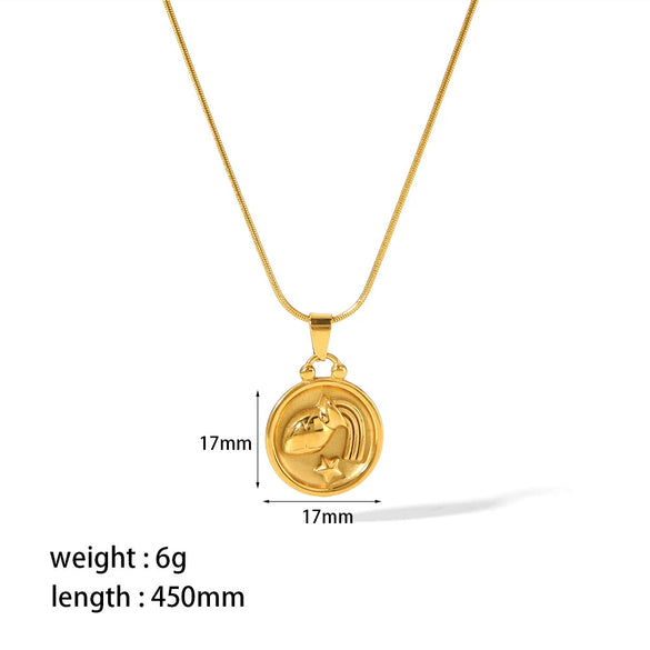 Titanium Steel And Stainless Steel Women's Constellation Pendant Necklace 18K Goldplated With Snake Bone Chain