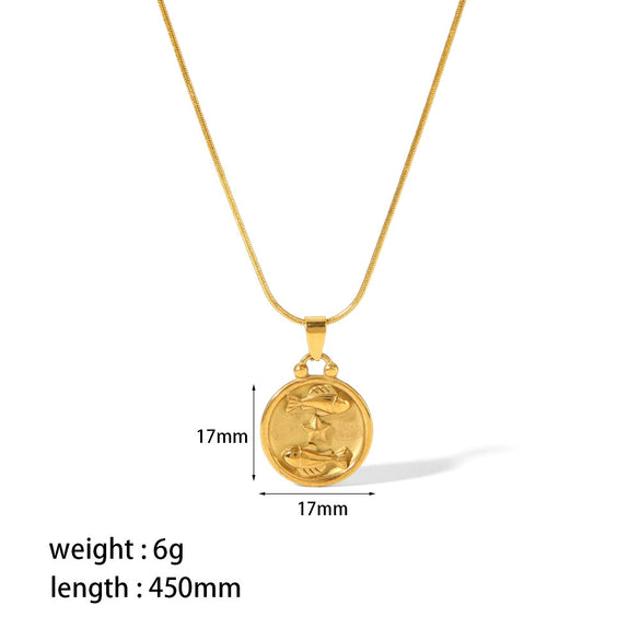 Titanium Steel And Stainless Steel Women's Constellation Pendant Necklace 18K Goldplated With Snake Bone Chain