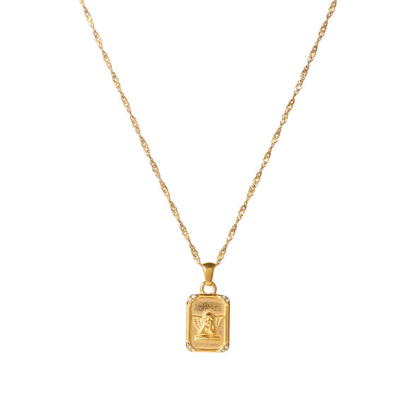 Titanium Steel And Stainless Steel Women's Geometric Style Necklace With Angel Pendant And Electroplating Treatment