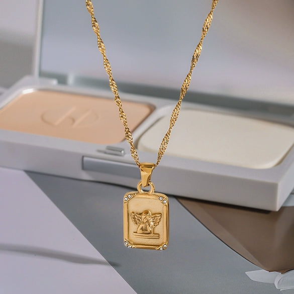 Titanium Steel And Stainless Steel Women's Geometric Style Necklace With Angel Pendant And Electroplating Treatment