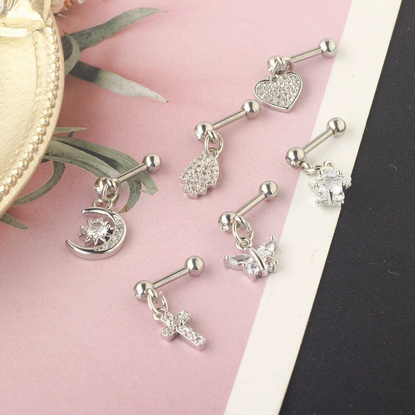 Titanium Steel And Stainless Steel Women's Heart And Star Zircon And Diamond Earrings
